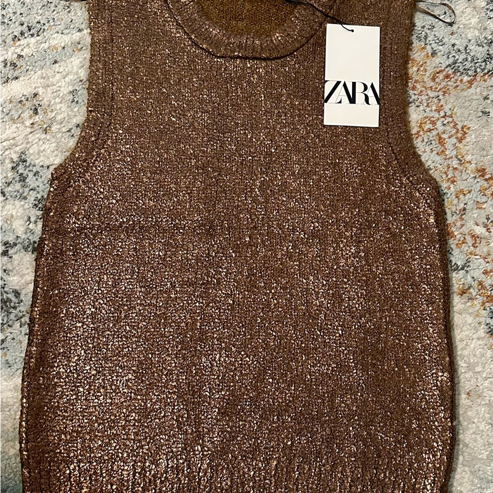 Zara Brown Ribbed Sleeveless Tank Top